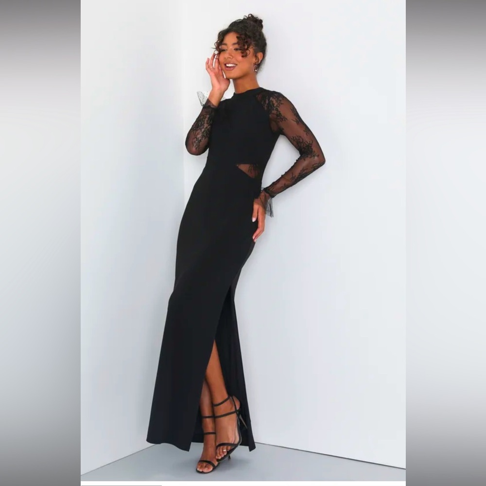 Bragging Rights Black Lace Long Sleeve Column Maxi Dress- NWT